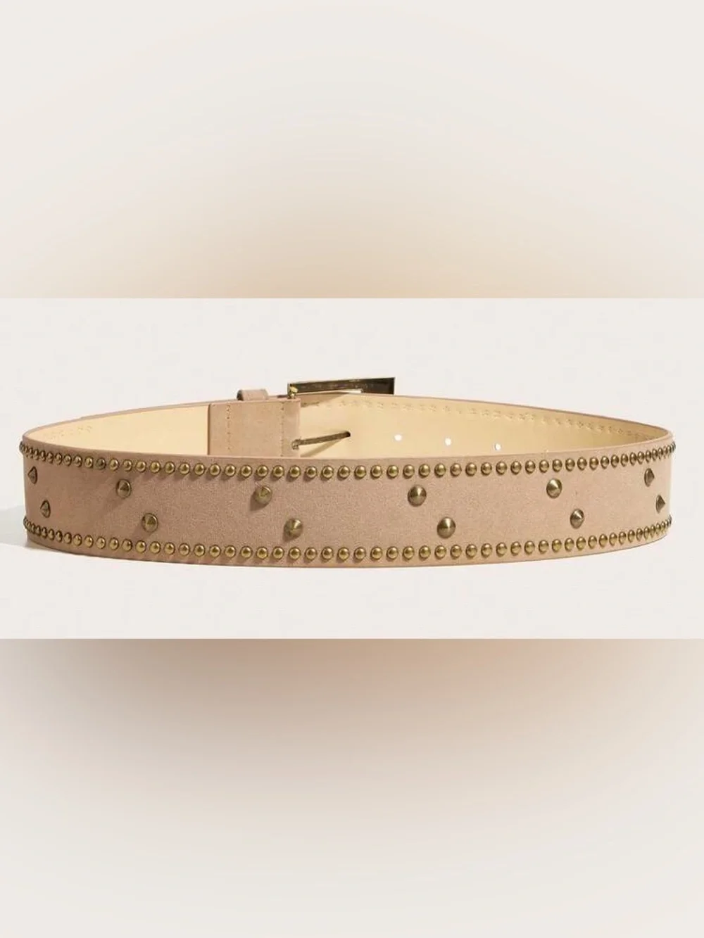 Taupe Faux Suede Bronze Studded Belt/ Medium to Large